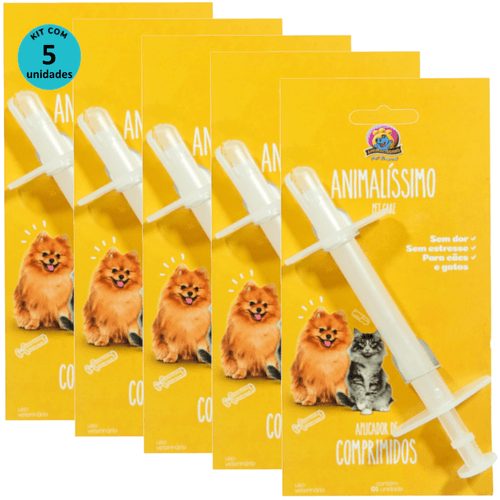 Aplicador de Comprimidos Animalíssimo Para Cães e Gatos Kit Com 5 unidades